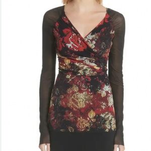 Fuzzi Floral Print Tulle Top (Nordstrom Exclusive) Large, RED PRINT